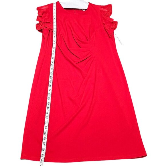 Shelby & Palmer Women's Red Ruffle Sleeve Draped Dress 16W - Picture 7 of 9